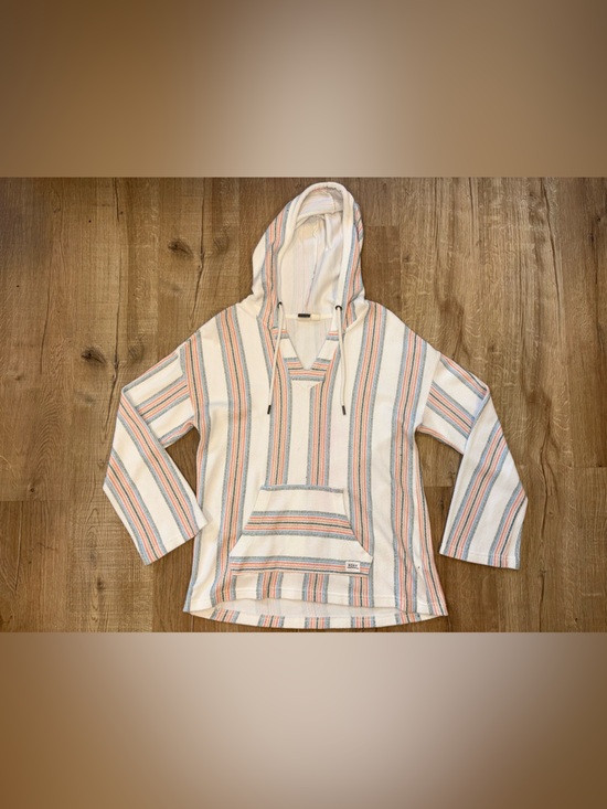 Roxy Tops - Roxy Cream Hooded Pullover with Coral and Teal Stripes